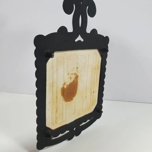 MCM Cast Metal Ceramic Tile Wall Plaque Trivet Vintage Apology Birds Flowers - Picture 11 of 14